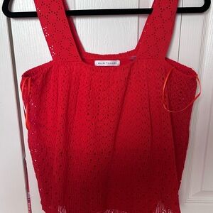 Elie Tahari Bright Red Eyelet Square Neck Tank medium NWOT crochet 🧶